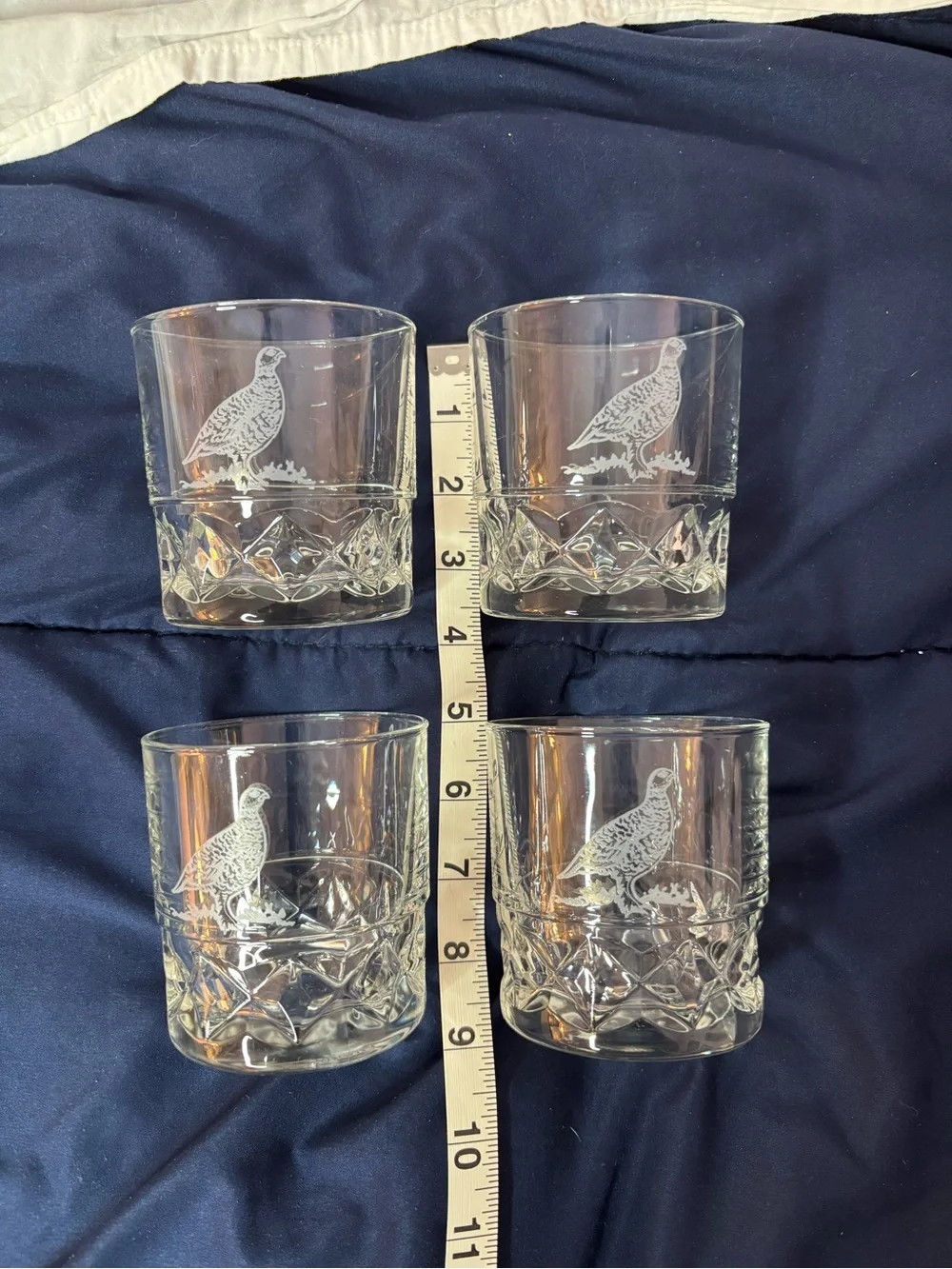 vintage 1990 The Famous Grouse set of 4 Scotch glasses France NWOT etched